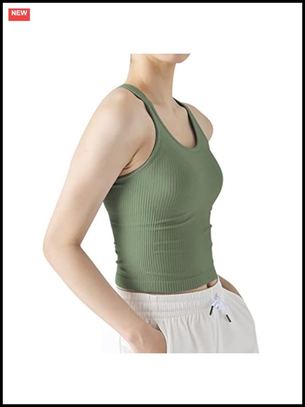 Ribbed Workout Crop Top With Built In Bra Yoga Racerback Slim Fit
